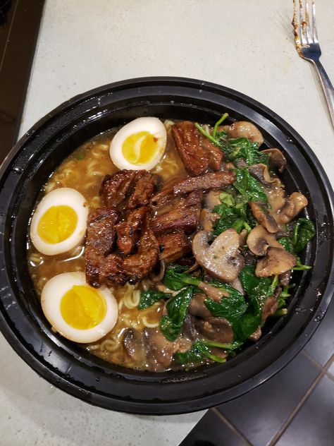 [Homemade] Ramen with Kalbi Steak mushrooms spinach and homemade ajitsuke tamago. Kalbi Steak, Ajitsuke Tamago, Steak Mushrooms, Homemade Ramen, Easy Healthy Meal Prep, Food Babe, Delicacy Food, Food Therapy, Healthy Food Motivation