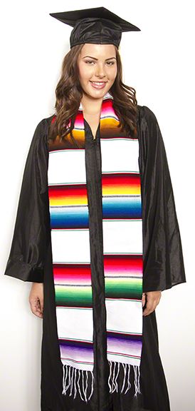 SR7-White Mexican Serape Stole Graduation Attire, White Stole, White Mexican, Blue Sash, Graduation Sash, Mexican Serapes, Graduation Stole, Cap Decorations, 2024 Graduation