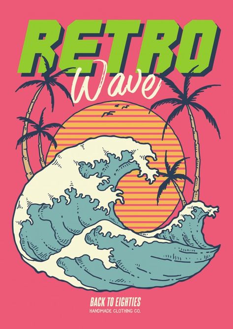 Grafika Vintage, Seni Vintage, Retro Wave, Wallpaper Retro, Bedroom Wall Collage, Coconut Trees, Picture Collage Wall, Retro Waves, Ocean Sunset