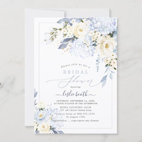 Brunch And Bubbly Invitations, Bridal Shower Brunch Invitations, Rose Gold Wedding Invitations, Brunch And Bubbly, Brunch Bubbly, Gold Chic, Bridal Shower Flowers, Blue Hydrangeas, Rustic Wedding Invitations