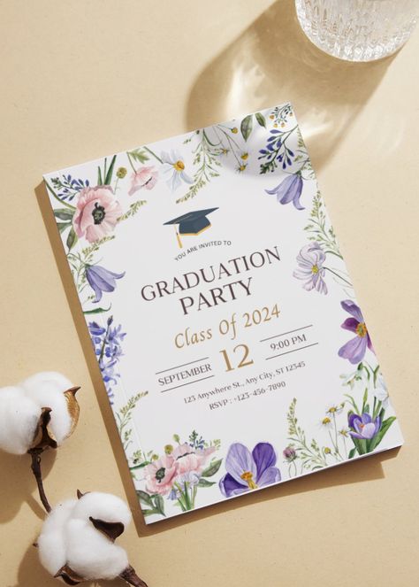 Graduation Save The Date High School, Graduation Card Invitations, Class Of 2024 Graduation Party, Floral Grad Party Decorations, Graduation Party Invitation Ideas, Invitation For Graduation, College Grad Invitations, Graduation Invitation Ideas, College Graduation Invitations