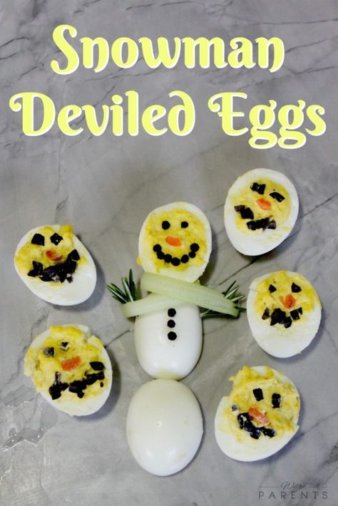 Cracking Eggs + Snowman Deviled Eggs - We're Parents Santa Deviled Eggs, Holiday Pudding, Santa Snacks, Peanut Butter Yogurt, Egg Party, Pinterest Fail, Yogurt Popsicles, Parfait Recipes, Cracked Egg