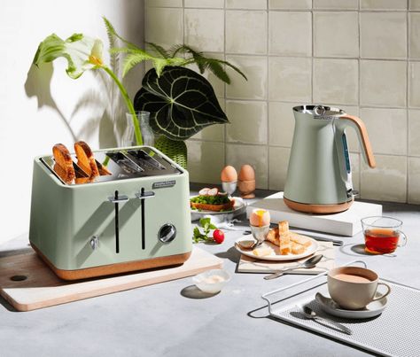 Smeg Kitchen Ideas, Sage Green Kitchens, Sage Green Kitchen Ideas, Green Kitchen Aesthetic, Green Kitchen Appliances, Green Kitchen Ideas, Green Kitchens, Green Appliances, Sage Kitchen