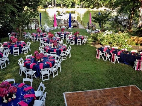 Pink And Royal Blue Wedding, Royal Blue Wedding Reception, Pink Wedding Cupcakes, Pink Wedding Color Scheme, Purple Wedding Tables, Blue Wedding Decor, Pink And Royal Blue, Wedding Table Setup, Pink Wedding Colors