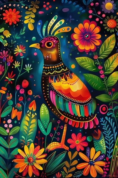 Free image of "Mexico Bird Poster" by Circe Denyer Mexico Illustration Graphics, Mexico Art Culture, Mexican Illustration Art, Latino Christmas, Mexican Illustration, Mexico Illustration, Mexican Art Painting, Mexican Folk Art Painting, Mexican Culture Art