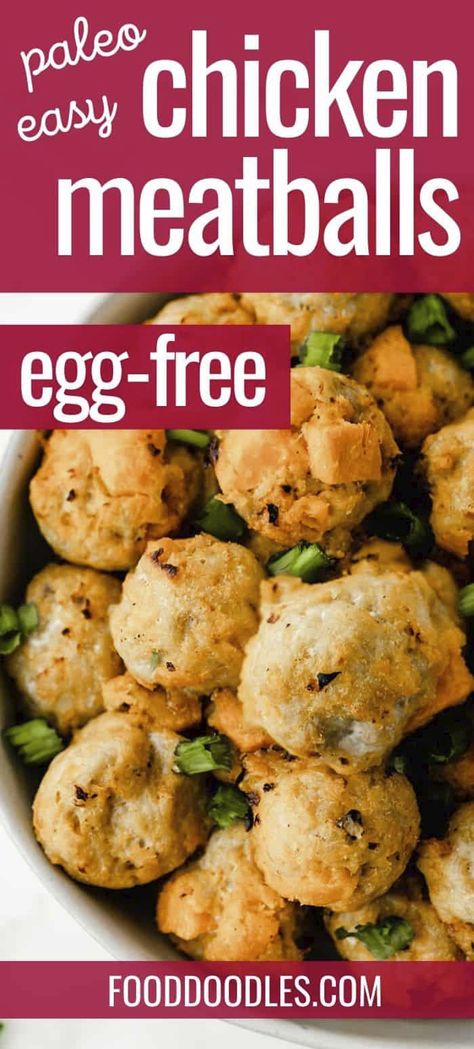 Egg Free Chicken Meatballs, Aip Chicken Meatballs, Dairy And Egg Free Meatballs, Chicken Meatballs Without Eggs, Meatballs Without Eggs, Toddler Chicken Recipes, Egg Free Meatballs, Paleo Meatballs, Chicken Meatballs Healthy