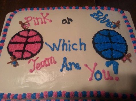 Gender Reveal cake! April 2015. Cake by @eguyt! #Basketball #Cake #GenderCake… Basketball Gender Reveal Cake, Soccer Gender Reveal, Basketball Gender Reveal, Cake Gender Reveal, Sibling Gender Reveal, Mickey Mouse Party Decorations, Baby Reveal Cakes, Cake Basket, Baby Surprise