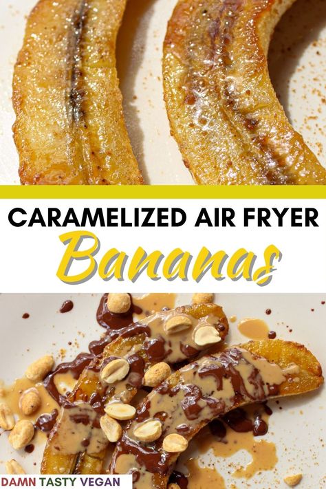 Air Fryer Bananas, Bananas Dessert, Caramelized Banana, Banana Recipe, Dessert Healthy, Fried Bananas, Caramelized Bananas, Airfryer Recipes, Chocolate And Peanut Butter