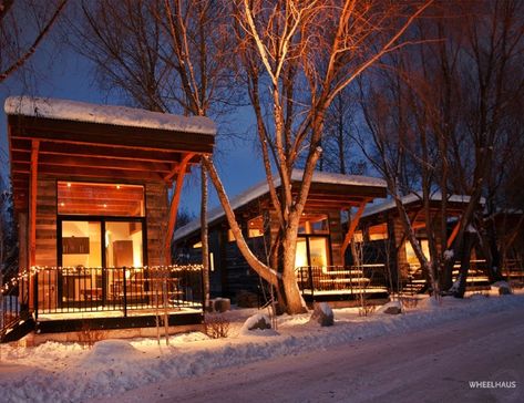 Check Out This Tiny Wedge of Comfort and Sophistication from Wheelhaus Small Cabins, Park Model Rv, Jackson Hole Wy, Ski Cabin, Park Model Homes, Tiny House Community, Luxury Ski, Luxury Tents, Jackson Hole Wyoming