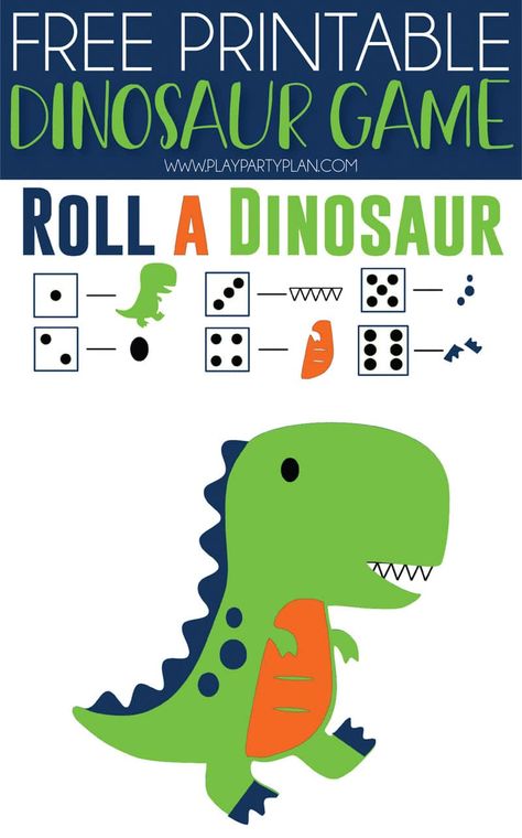 This free printable roll the dinosaur game is one of the cutest ideas for a dinosaur birthday party! Simply print out the printables, hand out the games, and play! Kids will love trying to compete their dinosaur! It’s one of the best activities for boys and girls! Games For Birthday Parties, Girls Activities, Dinosaur Game, Party Ideas Kids, Dinosaur Activities Preschool, Dinosaurs Preschool, Dinosaur Games, Dino Birthday Party, Games For Boys