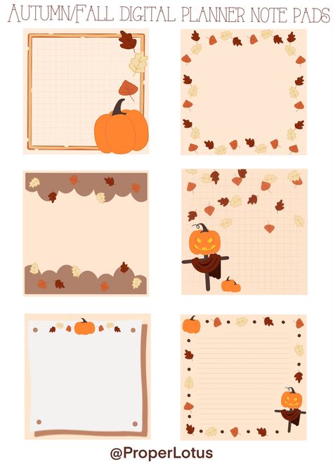 Some fall themed notepad designs Fall Digital Planner, Fall Notes, Note Pad Design, Memo Paper, Planner Notepad, Planner Printables Free, Free Planner, Planner Printables, Notes Template