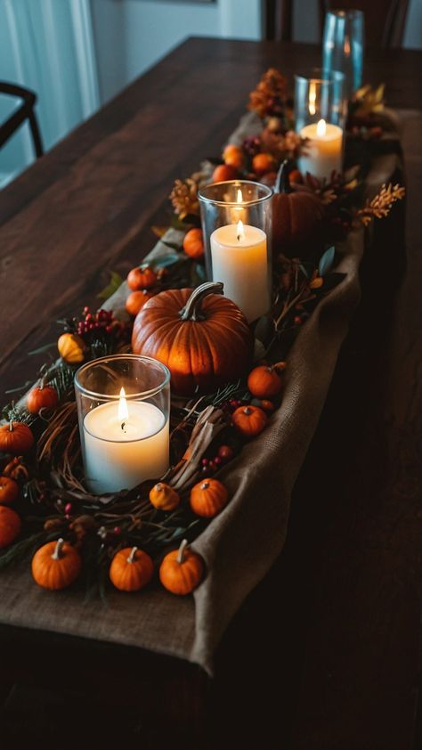 November Table Decor, Thanksgiving Decor Diy, Kitchen Table Centerpiece Ideas, Rustic Candle Centerpieces, Decorating Your Front Porch, Thanksgiving Decorations For Home, Front Porch Living, Elegant Table Centerpieces, Thanksgiving Decor Ideas