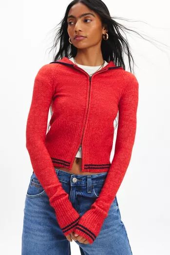 Sweaters + Cardigans for Women | Urban Outfitters Knitted Zip Up Sweater, Zip Up Cardigan, Cropped Zip Up, School Clothes, Red Fits, Zip Up Sweater, Blue House, Cropped Style, Winter Clothes