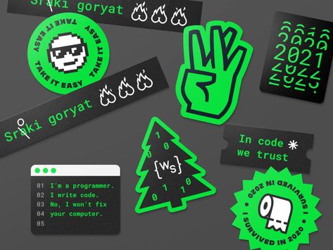 New Year Sticker pack by Dmitry on Dribbble Gfx Design, Sticker Design Inspiration, Brand Stickers, 카드 디자인, Sticker Collection, 로고 디자인, Merchandise Design, Sticker Pack, Illustration Vector