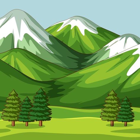 Empty green nature scene with big mountains Mountain Cartoon Drawing, Animated Mountains, Mountain Animation, Mountain Clip Art, Mountain Cartoon, Cartoon Mountain, Nature Clipart, Mountain Clipart, Mountain Drawing