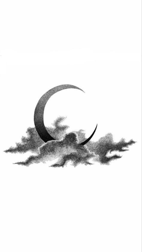 Crescent Moon Tattoo With Clouds, Moon Shadow Tattoo, Crescent Moon Design Art, Moon Light Tattoo, Moon Coverup Tattoo, Moon Sky Tattoo, Moon Night Tattoo, Men Moon Tattoo, Moon Tattoo Designs Men