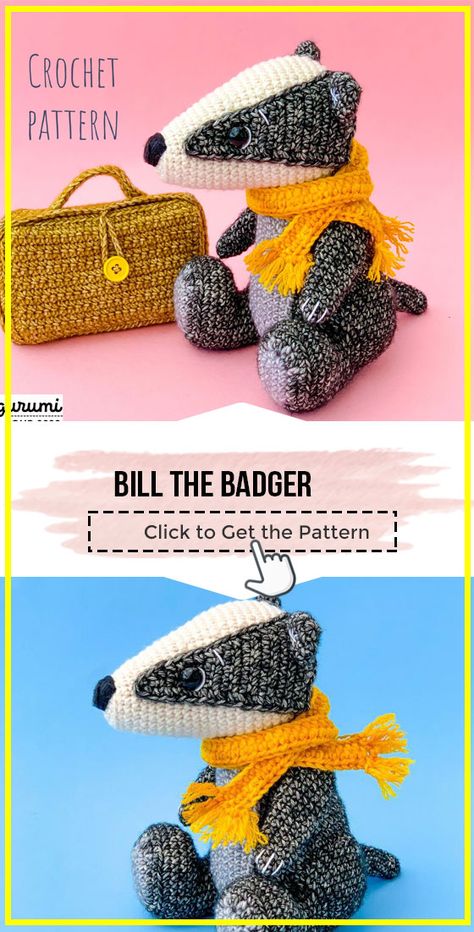 Badger Crafts For Kids, Animal Amigurumi, Animal Crochet Patterns, Simple Amigurumi, Crochet Badger Pattern Free, Crochet Woodland Animals, Badger Crochet Pattern Free, Honey Badger Crochet Pattern Free, Badger Amigurumi Free Pattern