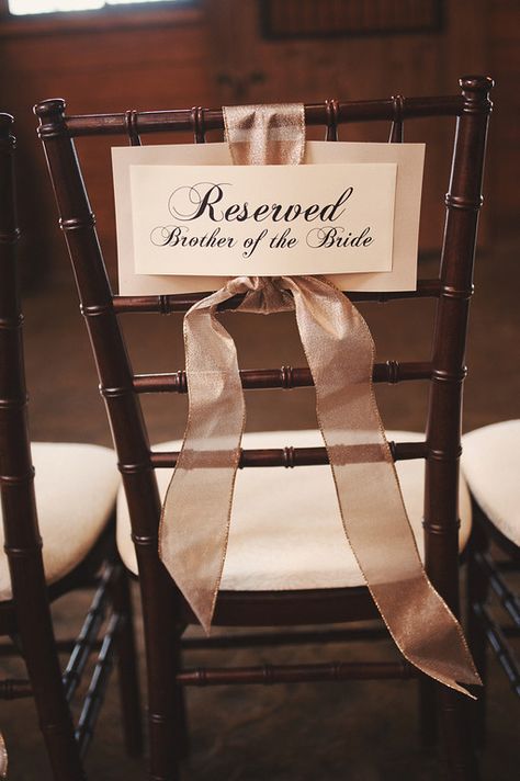 Reserve signs for family.  I literally made these the day before the wedding.  Super easy. Wedding Chair Reserved Signs, Reserve Seats Wedding, Diy Reserved Wedding Signs, Reserved For Family Wedding Signs, Reserved Seating Wedding, Reserved Seating Signs, Diy Wedding Arbor, Reserved Wedding Signs, Wedding Ceremony Chairs