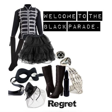 The Black Parade Outfit, My Chemical Romance Inspired Outfits, Black Parade Costume, My Chemical Romance Outfits, Black Parade Outfit, Mcr Concert Outfit, Emo Punk Outfits, Black Parade Jacket, Parade Outfit