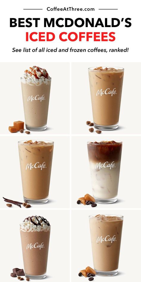 Every iced coffee drink at McDonald’s, ranked, including Frappes! Get tips on how to order, calorie count, and see what’s in each drink. Mcdonalds Iced Mocha Recipe, Mcdonald’s Iced Coffee Order, Mcdonald’s Coffee Order, Mcdonald’s Iced Coffee, Mcdonald’s Coffee, Mcdonalds Iced Coffee Order, Mcdonalds Iced Coffee, Iced Caramel Macchiato Recipe, Vanilla Iced Coffee Recipe