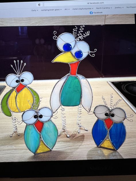 Whimsical Stained Glass Art, Scrappy Birds, Stained Glass Quilt, Stained Glass Patterns Free, Plant Stakes, Fused Glass Ornaments, Crazy Bird, Stained Glass Birds, Stained Glass Decor