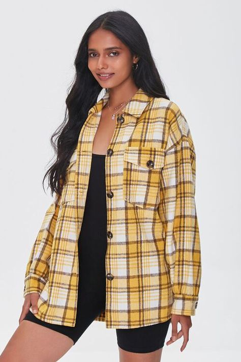 Plaid Buttoned Shacket Plaid Pattern, Women's Plaid Shirt, Women's Blazer, Fall Outfits, Fitness Models, Forever 21, Outfit Ideas, Hand Wash, Long Sleeves