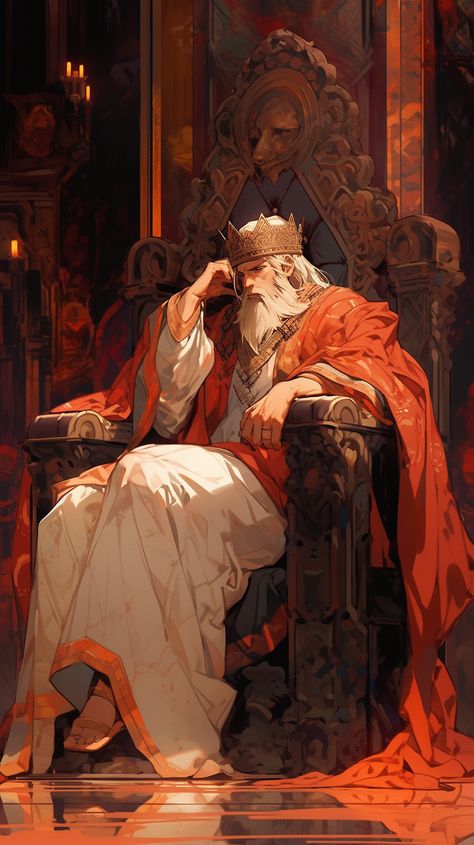 Person On Throne Reference, Royal Concept Art, Old King Fantasy Art, Old King Character Design, Man Sitting On Throne, King Sitting On Throne Pose, Evil King Character Design, Old King Art, King Oc Art