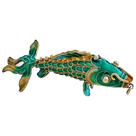 Articulated Fish, Chinese Gold, Chinese Jewelry, Fish Pendant, Hair Ribbons, Antique Pendant, Chinese Export, Gold Wash, Chinese Antiques