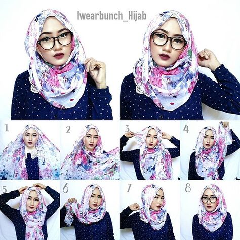 Hijab With Specs, Square Hijab Tutorial, Simple Fashion Outfits Minimal Style, Beau Hijab, Hijabi Mode, Hijab Stile, How To Wear Hijab, Party Outfit College, Simple Hijab Tutorial