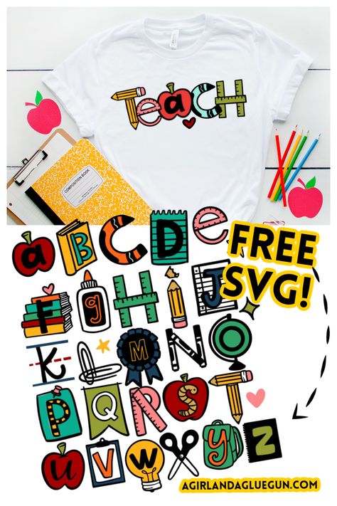 Grab this free svg cut file to make all the cute vinyl shirts and bags! Kids T Shirt Design Ideas, Attendance Ideas, Ideas For Shirts, Cute Fonts Alphabet, Christmas Clothing Ideas, Perfect Attendance, Cricket Projects, Svg Ideas, Teaching Shirts