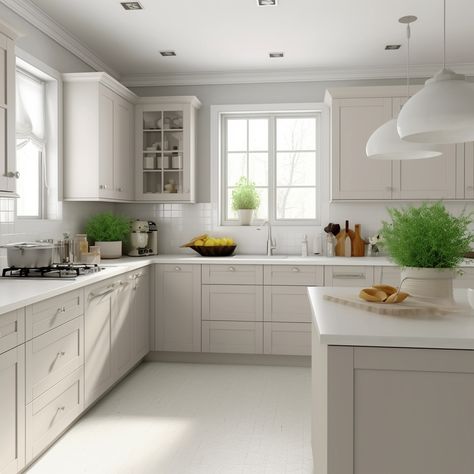 21 Drop-Dead Gorgeous Greige Kitchen Cabinets - Amanda Katherine Light Grey And Cream Kitchen, Kichen Cabinate Colors 2023, Light Greige Kitchen Cabinets, Light Taupe Kitchen Cabinets, Kitchen Island Interior, Greige Kitchen Cabinets, Cape Kitchen, Taupe Kitchen Cabinets, Modern Kitchen Trends