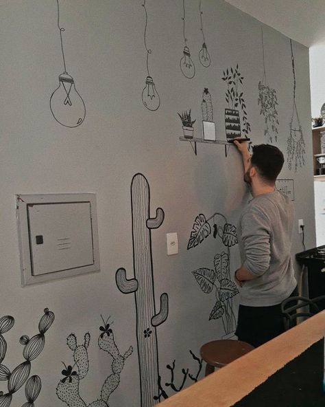 Doodle Wall, Wall Drawings, Diy Wall Painting, Art Skills, Wall Drawing, Old Fashioned Cocktail, Freelance Graphic Design, Wall Paint, Learn To Draw