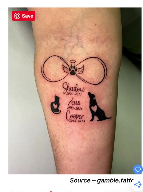 Tattoos Pets Memorial, Cat Memorial Tattoo Ideas, Tattoo Ideas Dog In Memory Of, Tattoo Ideas For Pets, Pet Tattoos Dog Memorial, Pet Memorial Tattoos, Dog Tattoo Ideas Memorial, Cat And Dog Tattoo, Memorial Tattoo Ideas