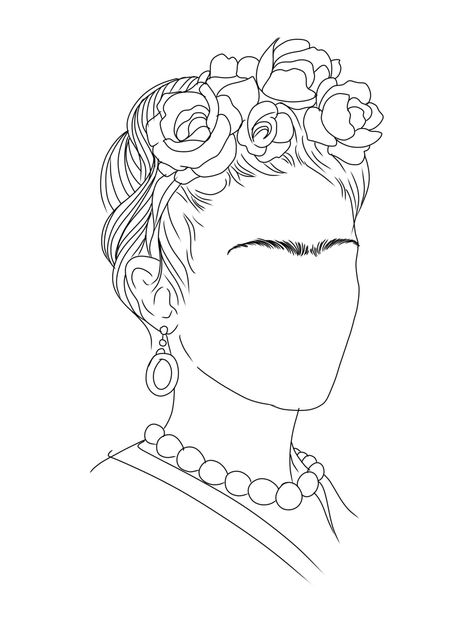 Freida Kahlo Embroidery, Frida Line Art, Frida Kahlo Embroidery Pattern, Frida Kahlo Drawing Simple, Frida Kahlo Crafts, Frida Drawing, Frida Kahlo Line Art, Frida Kahlo Black And White, Frida Kahlo Embroidery