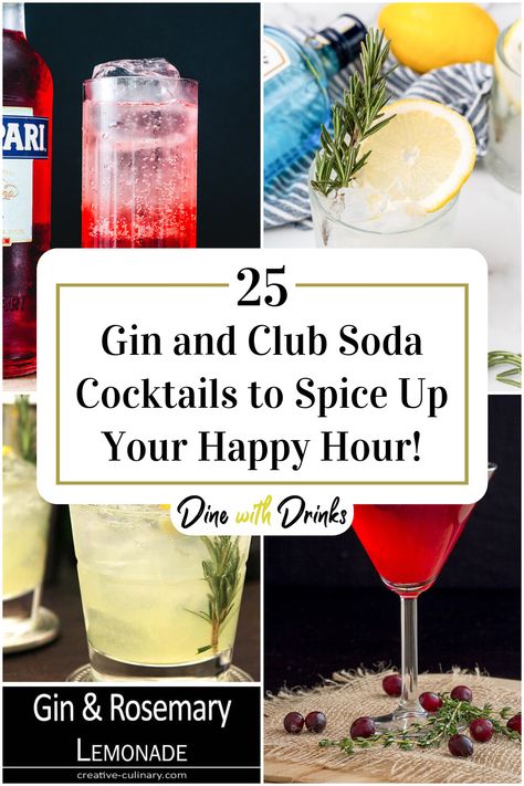 Collage of 4 gin and club soda cocktails. Cocktails With Club Soda, Club Soda Cocktails, Club Soda Drinks, Gin Punch Recipe, Soda Cocktails, Refreshing Recipes, Gin And Soda, Tanqueray Gin, Alcohol Beverages