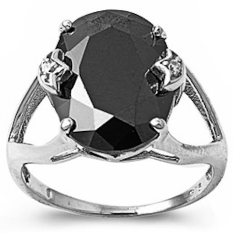 Gorgeous Oval Cut Simulated Black Onyx  High Quality Cubic Zirconia 925 Sterling Silver Ring Size 8 *** Read more reviews of the product by visiting the link on the image.