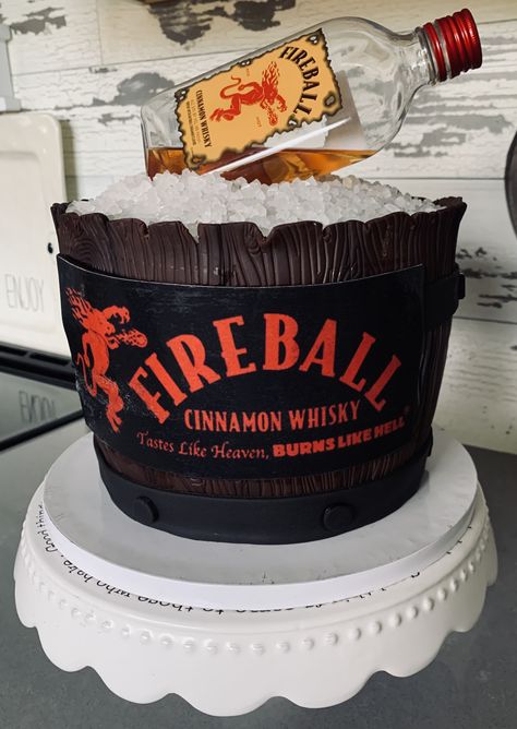 Fire Ball Cake Design, Fireball Birthday Party, Fireball Cake Design, Fireball Birthday Cake, Twisted Tea Cake, Fireball Cake, Liquor Cupcakes, Boys 18th Birthday Cake, 40th Birthday Cakes For Men