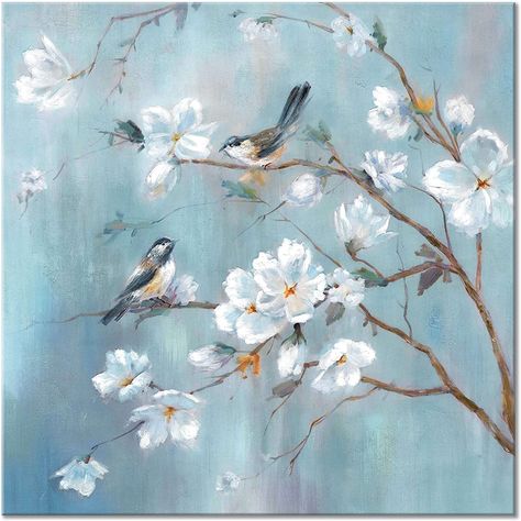 Amazon.com: UTOP-art White Flower Canvas Wall Art: Elegant Tree and Birds Artwork Floral Painting for Bedroom ( 28'' x 28'' x 1 Panel ) Birds Wall Art, Flower Canvas Wall Art, Floral Wall Art Canvases, Painting For Living Room, Flower Painting Canvas, Flower Tree, Abstract Floral Art, Wall Canvas Painting, Abstract Flower Painting