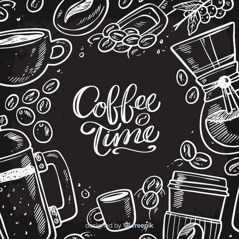 Blackboard food background Premium Vecto... | Premium Vector #Freepik #vector #food-background #eat-background #chalk-food #cooking-background Halftone Comic, Comic Background, Coffee Doodle, Food Background, Chalk Lettering, Coffee Bar Home, Coffee Illustration, Coffee Logo, Food Backgrounds