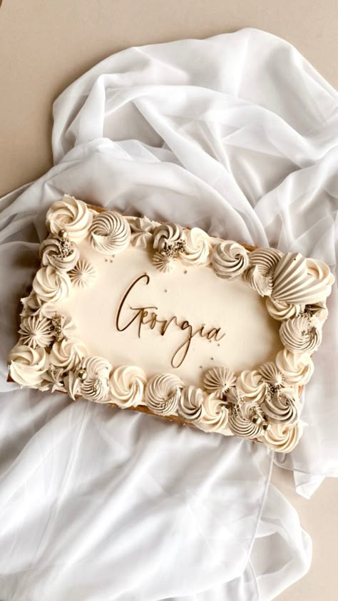 Flat Rectangle Cake Designs, All White Sheet Cake Design, 50th Birthday Cake Rectangle, Simple Cake Designs Square, Aesthetic Rectangle Cake, White And Gold Sheet Cake, Modern Sheet Cake Design, Square Cake Decorating Ideas Simple, Rose Gold Sheet Cake