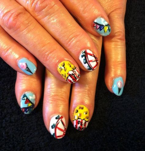 County Fair Themed Nails, Fair Themed Nails, Carnival Nail Art, County Fair Nails Ideas, Fair Nail Art, State Fair Nails, County Fair Nails, Regular Nails, Carnival Nails