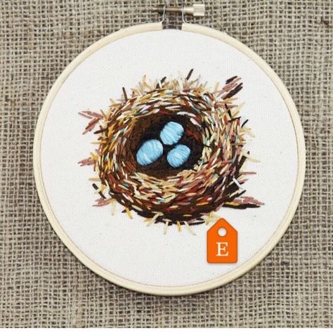 Nest Embroidery, Embroidery Nature, Hand Stitched Embroidery, Robins Nest, Egg Nest, Home Decor Unique, Robins Egg, Hand Embroidery Stitches, Modern Embroidery