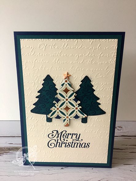 Pine Punch Christmas Trees Stampin Up Tree Punch Christmas Cards, Christmas Cards Trees Handmade, Stampin Up Christmas Tree Punch Cards, Stampin Up Tree Punch, Punch Art Christmas Cards, Plaid Cards, Punch Christmas, Embossed Background, Simple Cards Handmade