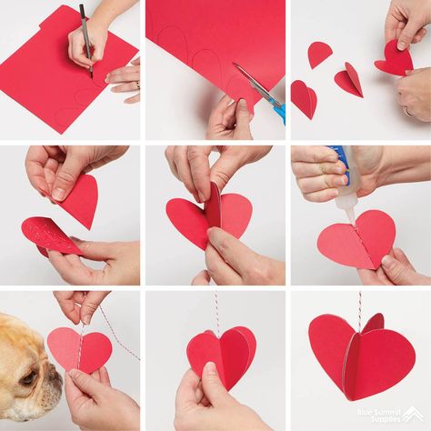 Diy Paper Valentines Decorations, How To Make 3d Hearts, 3d Hearts, 3d Hearts Out Of Paper, 3d Paper Hearts Diy, 3 D Hearts Paper, Hearts Paper Crafts, Paper Heart Garland, Valentine Art Projects