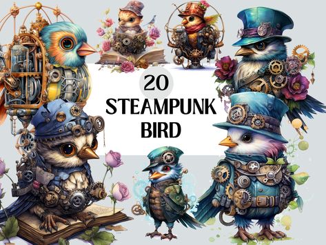 Steampunk Birds, Steampunk Cat Drawing, Steampunk Bird Supplies, Steampunk Clipart Vintage Images, Steampunk Bird, Steampunk Owls, Bird Clipart, Eclectic Art, Diy Brides