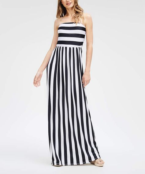 White & Black Vertical & Horizontal Stripe Off-Shoulder Maxi Dress - Women #fashion #style #shopping #deals Striped Dress Summer, Lips Drawing, Shopping Deals, Horizontal Stripes, Vertical Stripes, Womens Maxi Dresses, Women Fashion, Print Dress, Strapless Dress