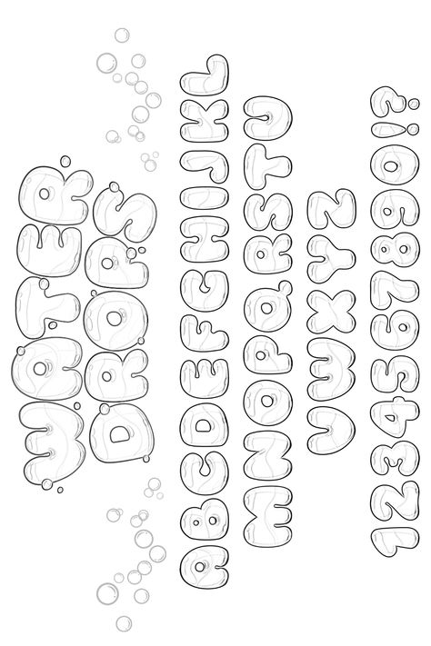 Whimsical water-dropped typography combines with elegant handwriting, intricate stencil patterns, and kawaii charm to create a visually stunning font effect.#fontsalphabetandnumbers#fontsalphabetandnumbershandwritten#fontsalphabetgraffitidesign#fontsalphabetgraffitisketch#coolfontsalphabetgraffitistepbystep Fonts Calligraphy Alphabet Handwritten, Number Fonts Bubble, Bubbly Text Font, Abc In Different Fonts, Girly Lettering Fonts, Fluffy Font Alphabet, Abc Drawing Letters, Bubble Letter Template, English Fonts Design