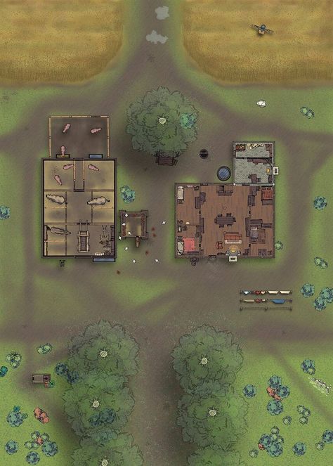 The Country Farm by Paweł Dnd Farm Map, Fallout Map, Farm Map, Livestock Animals, Dnd World Map, Battle Map, Fantasy World Map, Virtual Tabletop, Campaign Ideas