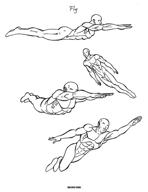 Flying Character Flying Reference, Flying Human Drawing, Human Flying Poses, Flying Man Drawing, Man Flying Pose Reference, Super Hero Flying Poses Drawing, Flying Drawing Poses, Flying Character Pose, Superhero Flying Poses Reference