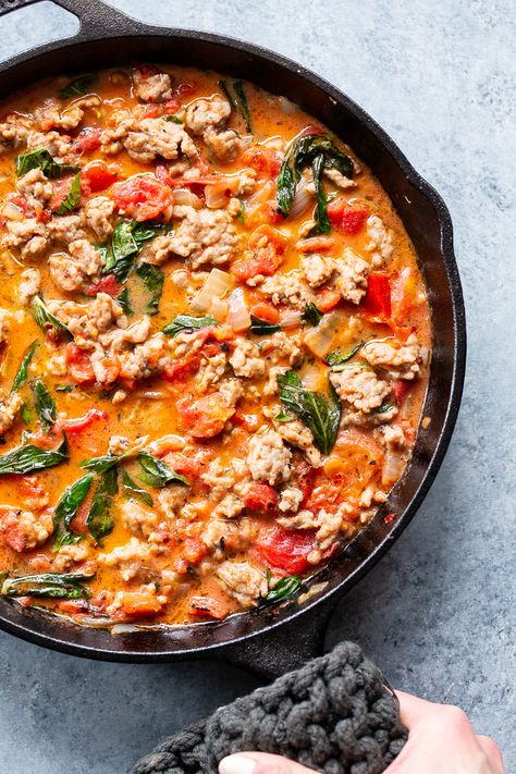 Creamy Sausage Tomato Basil Spaghetti Squash {Paleo, Whole30, Keto} Whole 30 Recipes Sausage, Spaghetti Squash Skillet, Whole 30 Tomato Recipes, Creamy Sausage Spaghetti, Sausage Spaghetti Squash, Spaghetti Squash With Sausage, Spaghetti Squash Sausage Recipes, Italian Sausage Spaghetti Squash, Whole 30 Spaghetti Squash Recipes